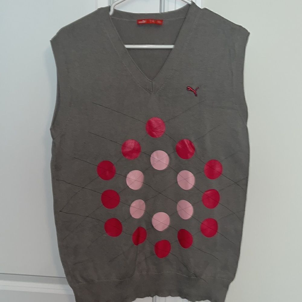Puma Gray Pink & Fuchsia women’s Rickie Fowler golf sleeveless cotton vest XL